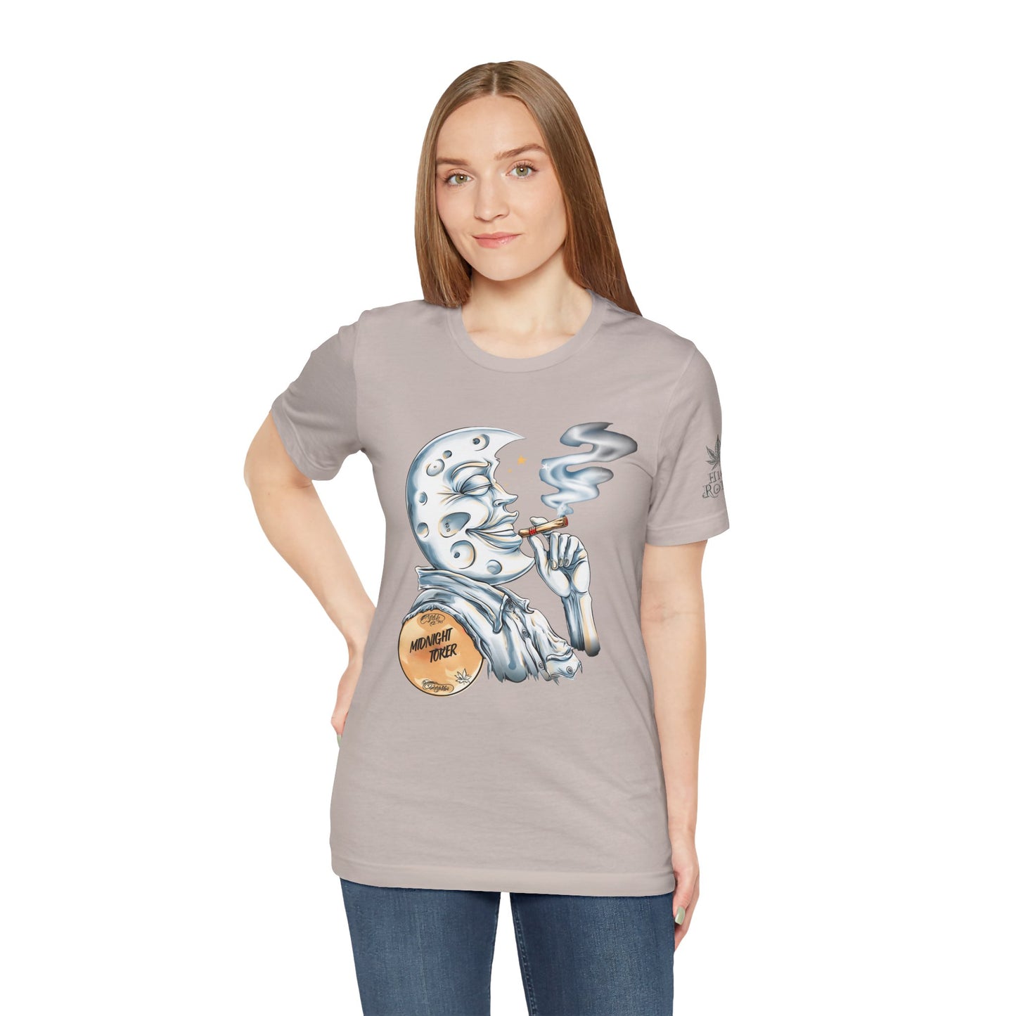 Midnight Toker Moon Tee - Celestial Cannabis Art Design | High Roller
