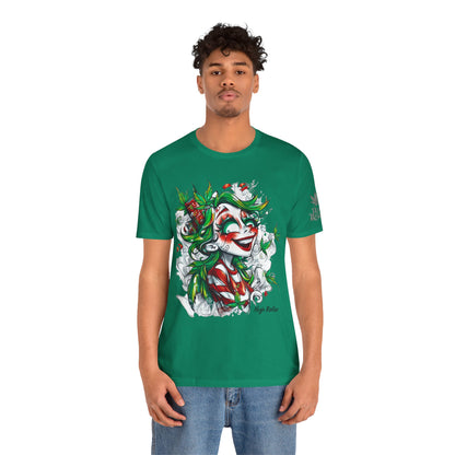 High Roller Jester Queen Cannabis T-Shirt - Premium 420 Harlequin Beauty Holiday Celebration Apparel