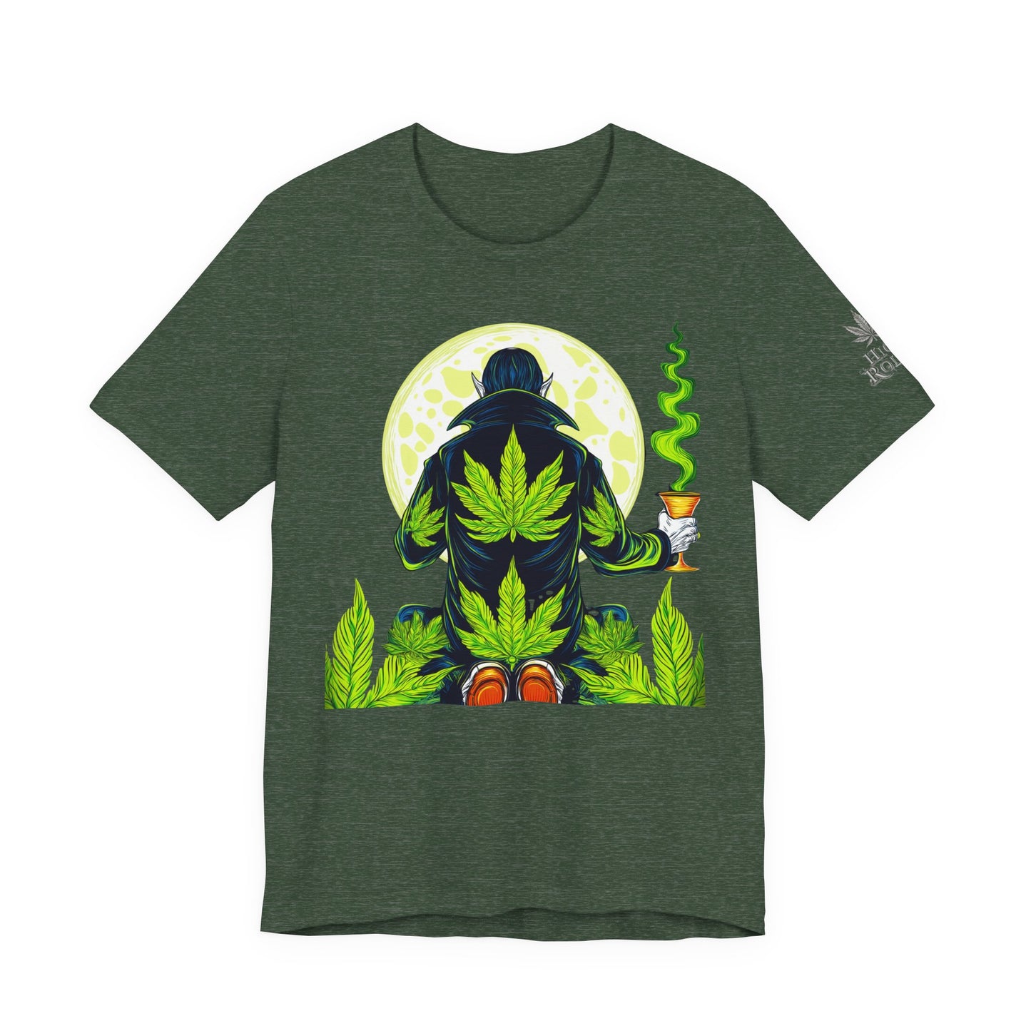 Luxury Gothic Cannabis Vampire T-Shirt - Premium Dark HIGH ROLLER Streetwear - Elevated Nocturnal 420 Fashion