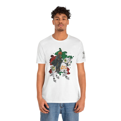 Headless Horseman HIGH ROLLER Halloween Cannabis T-Shirt - Premium Pumpkin Rider Skeletal Steed 420 Apparel