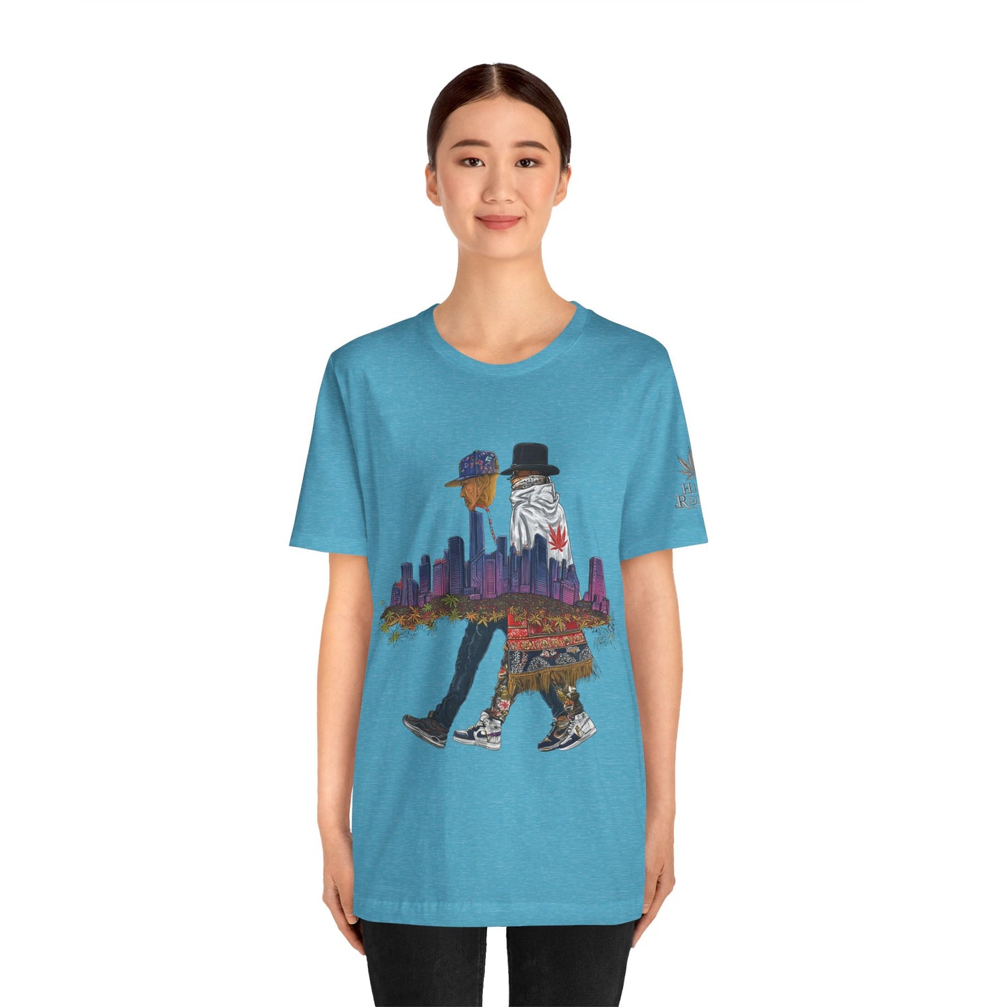 High Roller Urban Legends Cannabis T-Shirt - Premium 420 City Skyline Street Culture Double Exposure Apparel