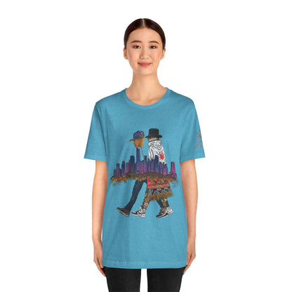 High Roller Urban Legends Cannabis T-Shirt - Premium 420 City Skyline Street Culture Double Exposure Apparel