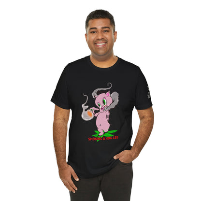 Smoking Hog Leg Pink Pig Tee - Premium Airlume Cotton Cannabis Culture Art
