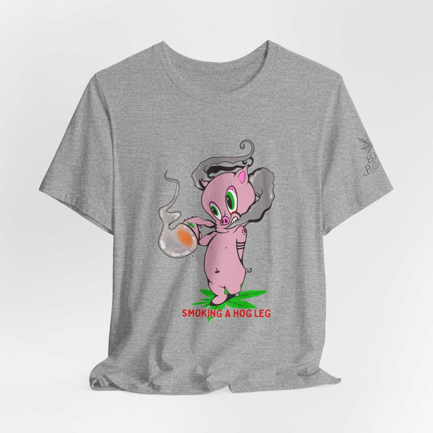 Smoking Hog Leg Pink Pig Tee - Premium Airlume Cotton Cannabis Culture Art