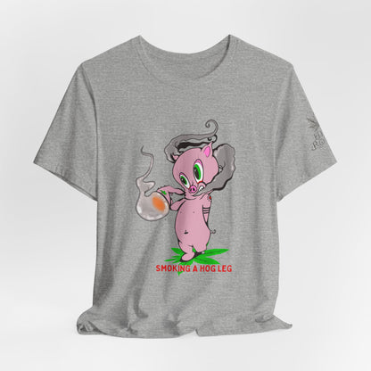 Smoking Hog Leg Pink Pig Tee - Premium Airlume Cotton Cannabis Culture Art