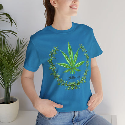 Cannabis Crest Wreath Tee - Botanical Elegance Art Design | High Roller