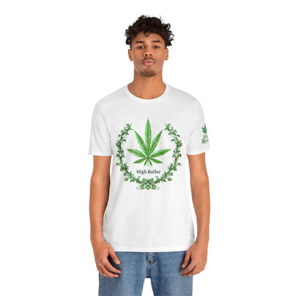 Cannabis Crest Wreath Tee - Botanical Elegance Art Design | High Roller