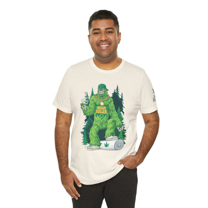 Bigfoot HIGH ROLLER Halloween Cannabis Forest T-Shirt - Premium Sasquatch Lifestyle Legend 420 Apparel