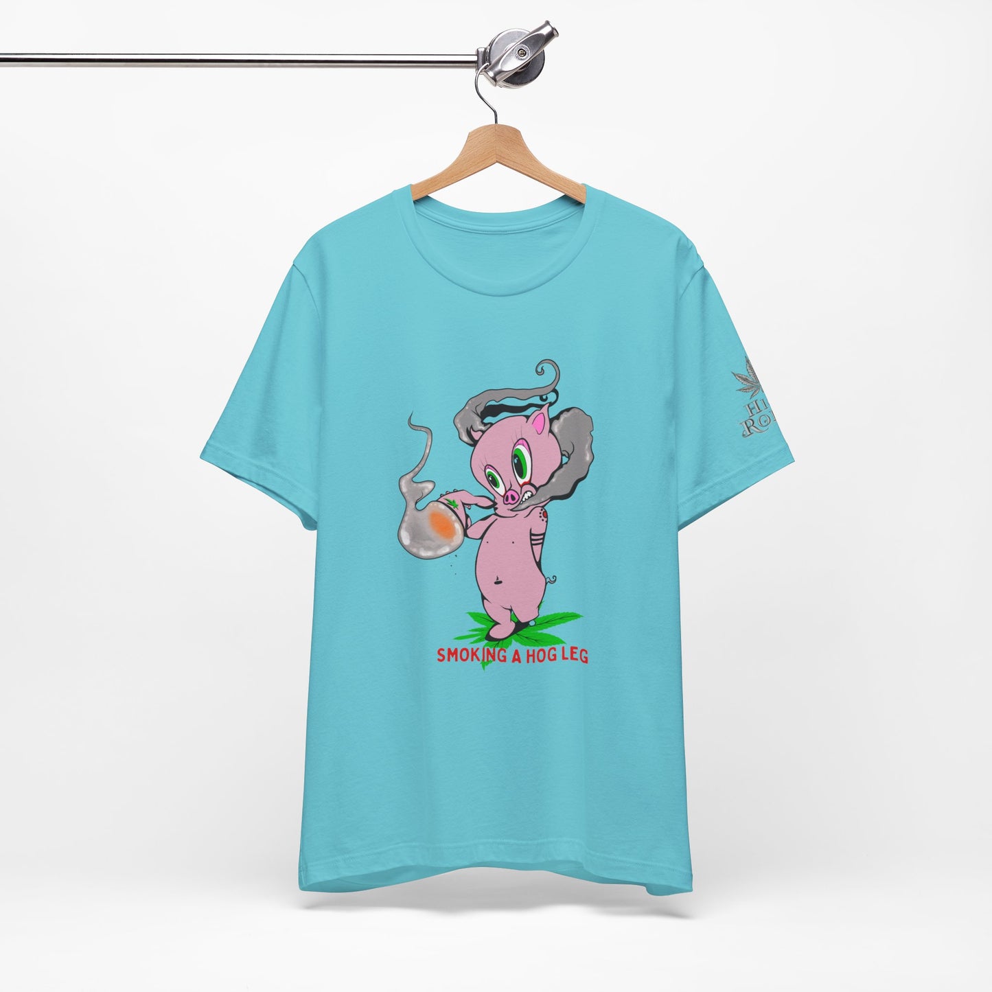 Smoking Hog Leg Pink Pig Tee - Premium Airlume Cotton Cannabis Culture Art
