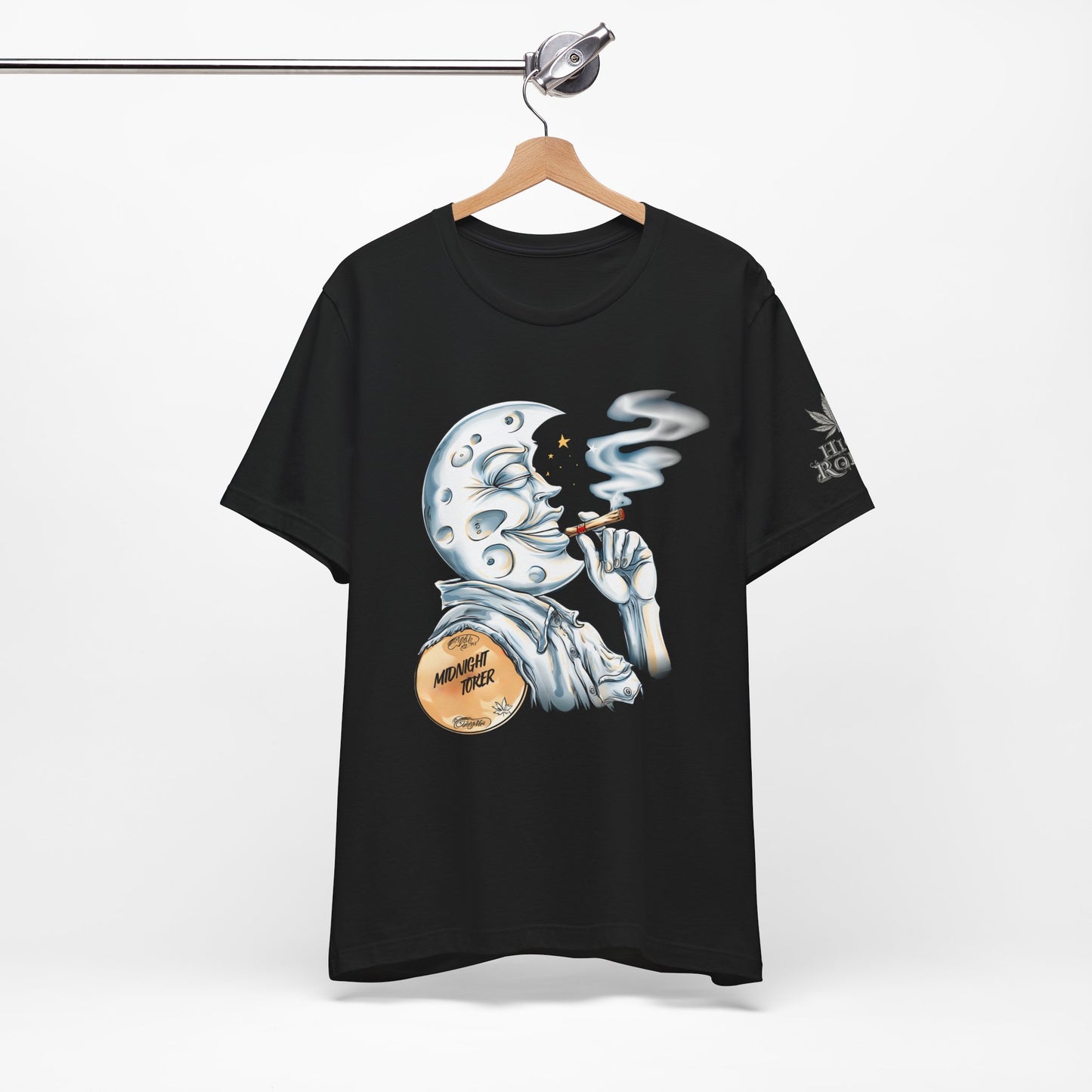 Midnight Toker Moon Tee - Celestial Cannabis Art Design | High Roller