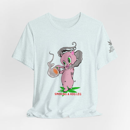 Smoking Hog Leg Pink Pig Tee - Premium Airlume Cotton Cannabis Culture Art