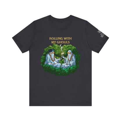 Rolling With My Ghouls HIGH ROLLER Halloween Cannabis T-Shirt - Premium Ghost Squad Circle Session 420 Apparel