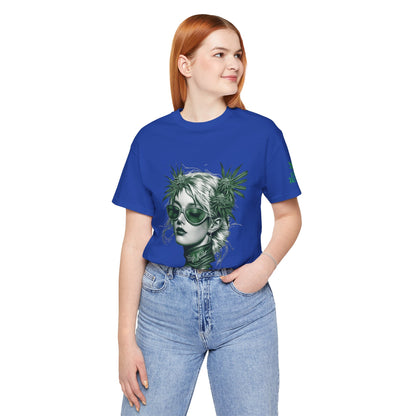 Green Queen T-Shirt - Premium Airlume Cotton Cannabis Crown Portrait Art Tee