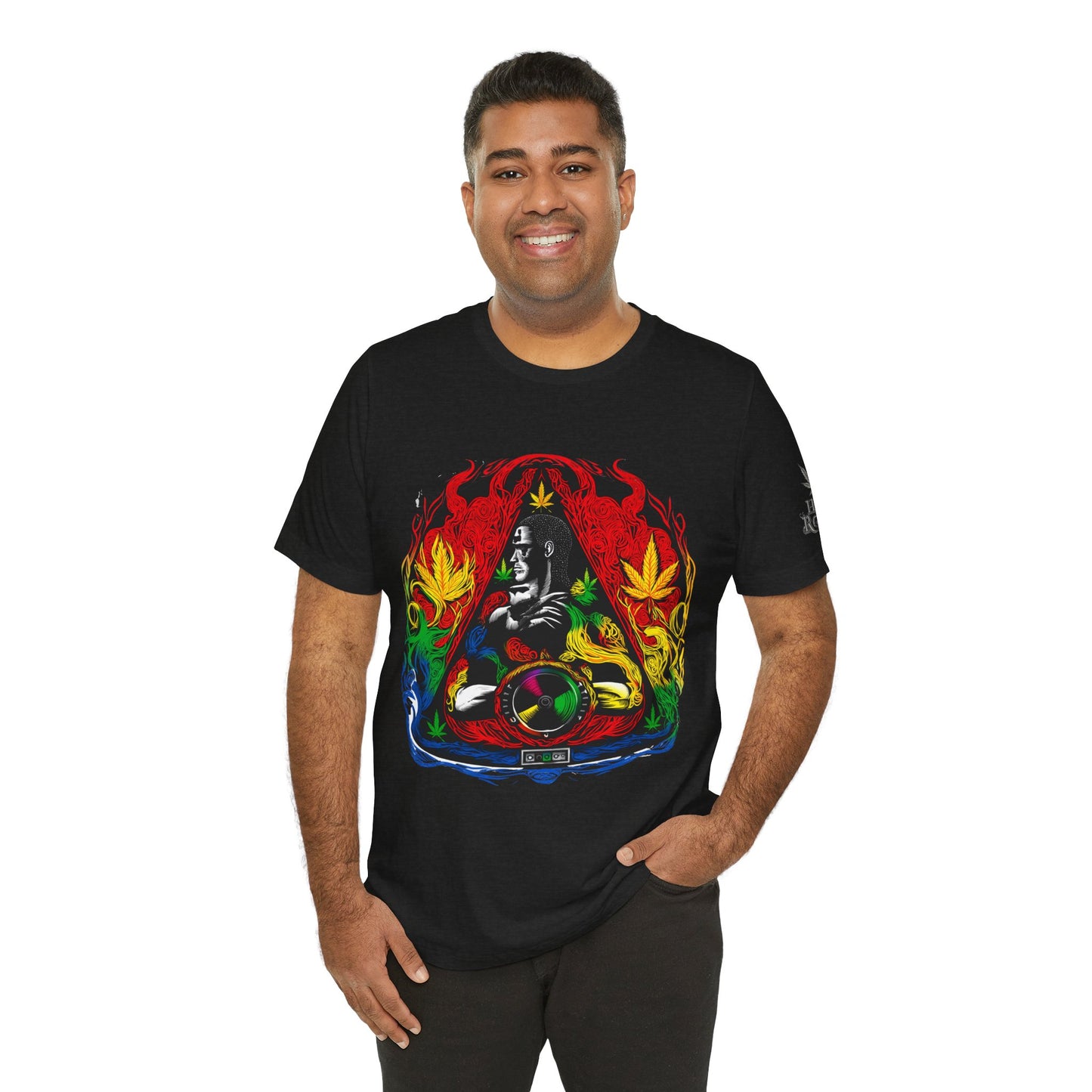 High Roller Sacred Buddha Cannabis T-Shirt - Premium 420 Spiritual Meditation Enlightenment Botanical Artistry Apparel