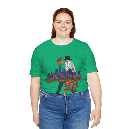 High Roller Urban Legends Cannabis T-Shirt - Premium 420 City Skyline Street Culture Double Exposure Apparel