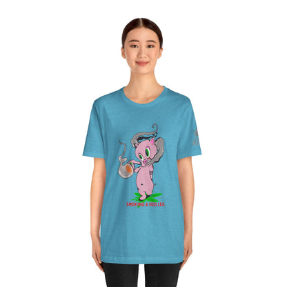 Smoking Hog Leg Pink Pig Tee - Premium Airlume Cotton Cannabis Culture Art