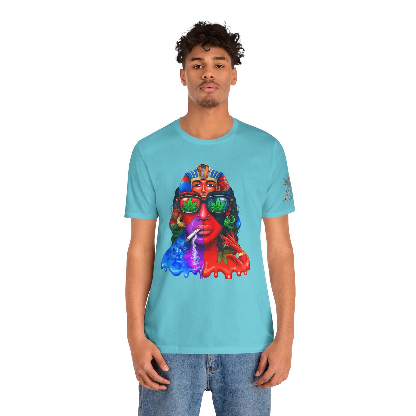 Pharaoh Vision Premium Cannabis Culture T-Shirt - Ancient Egyptian Royalty With Modern Cannabis Celebration And Psychedelic Split-Face Art