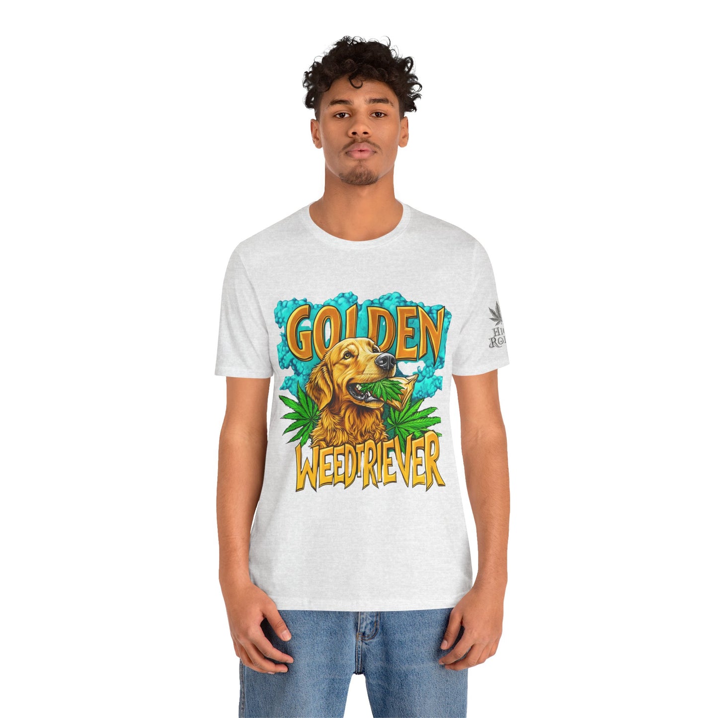 High Roller Golden Weedtriever Cannabis T-Shirt - Premium 420 Dog Lover Humor Golden Retriever Pun Comedy Pet Culture Apparel