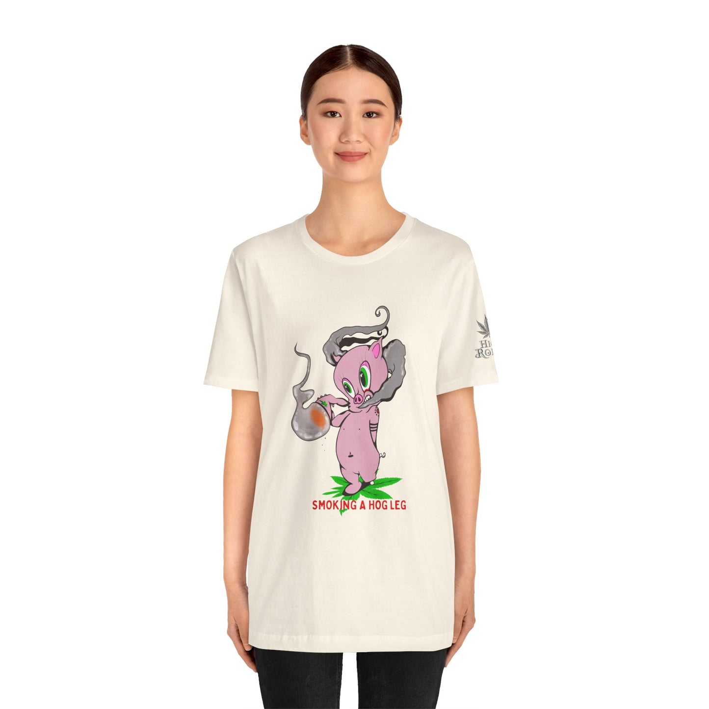 Smoking Hog Leg Pink Pig Tee - Premium Airlume Cotton Cannabis Culture Art