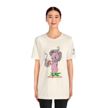Smoking Hog Leg Pink Pig Tee - Premium Airlume Cotton Cannabis Culture Art