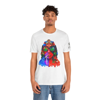 Pharaoh Vision Premium Cannabis Culture T-Shirt - Ancient Egyptian Royalty With Modern Cannabis Celebration And Psychedelic Split-Face Art