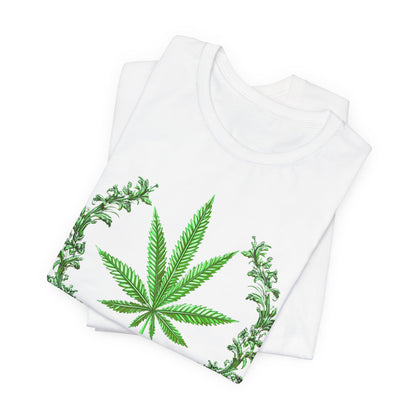 Cannabis Crest Wreath Tee - Botanical Elegance Art Design | High Roller