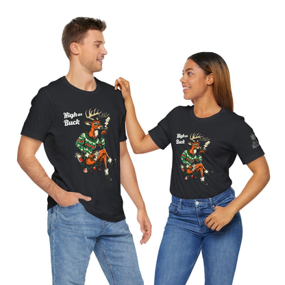 High as Buck T-Shirt - Premium Airlume Cotton Cannabis Christmas Deer Holiday Tee
