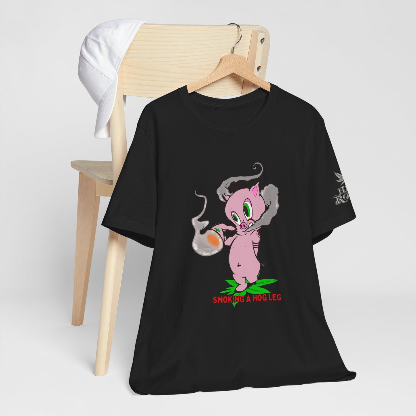 Smoking Hog Leg Pink Pig Tee - Premium Airlume Cotton Cannabis Culture Art