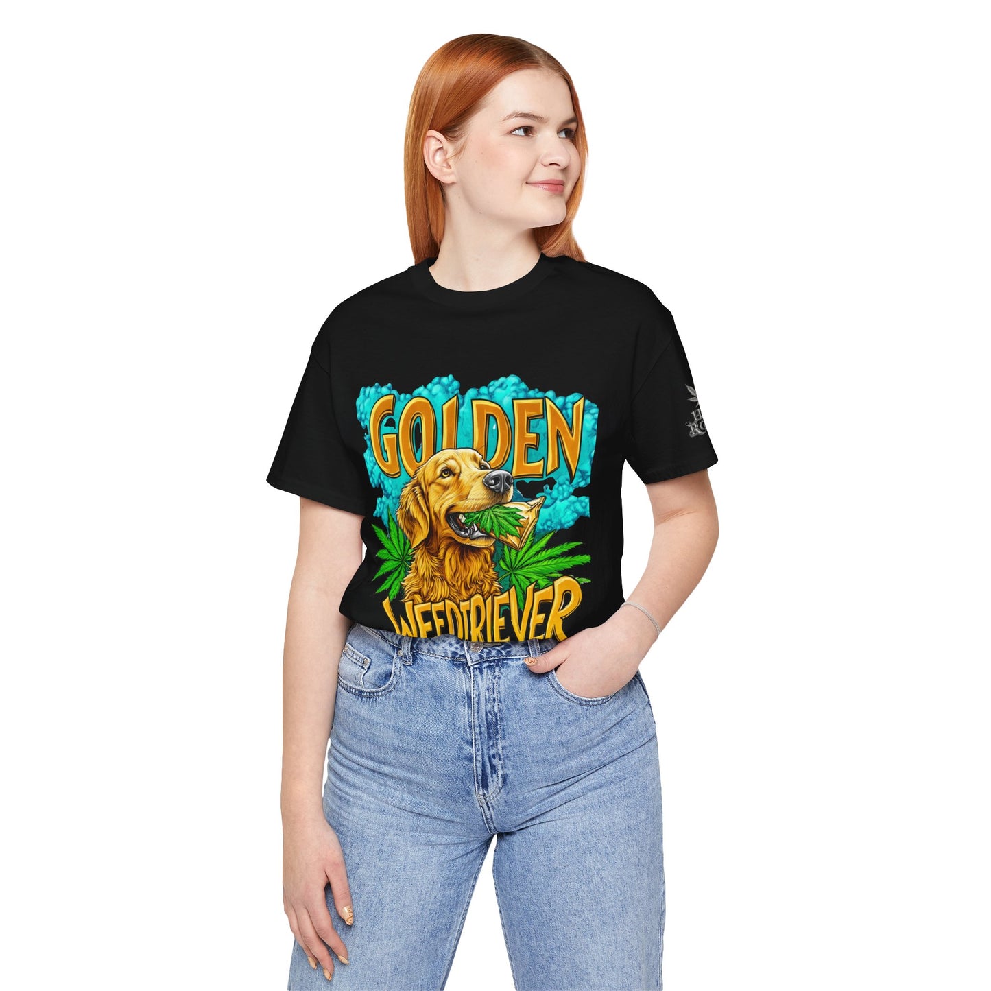 High Roller Golden Weedtriever Cannabis T-Shirt - Premium 420 Dog Lover Humor Golden Retriever Pun Comedy Pet Culture Apparel