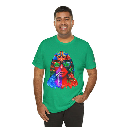 Pharaoh Vision Premium Cannabis Culture T-Shirt - Ancient Egyptian Royalty With Modern Cannabis Celebration And Psychedelic Split-Face Art