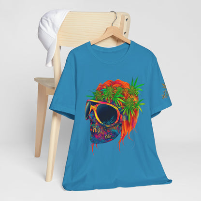 Tropical Cannabis Skull Tee - Paradise Vibes Art Design | High Roller