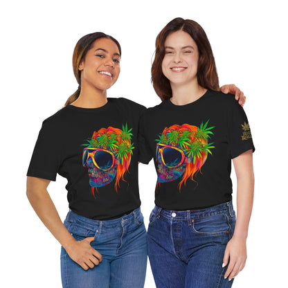 Psychedelic Skull Tee - Premium Airlume Cotton Cannabis Culture Rainbow Skull Art