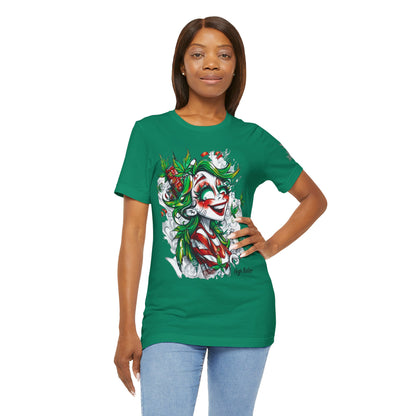 High Roller Jester Queen Cannabis T-Shirt - Premium 420 Harlequin Beauty Holiday Celebration Apparel