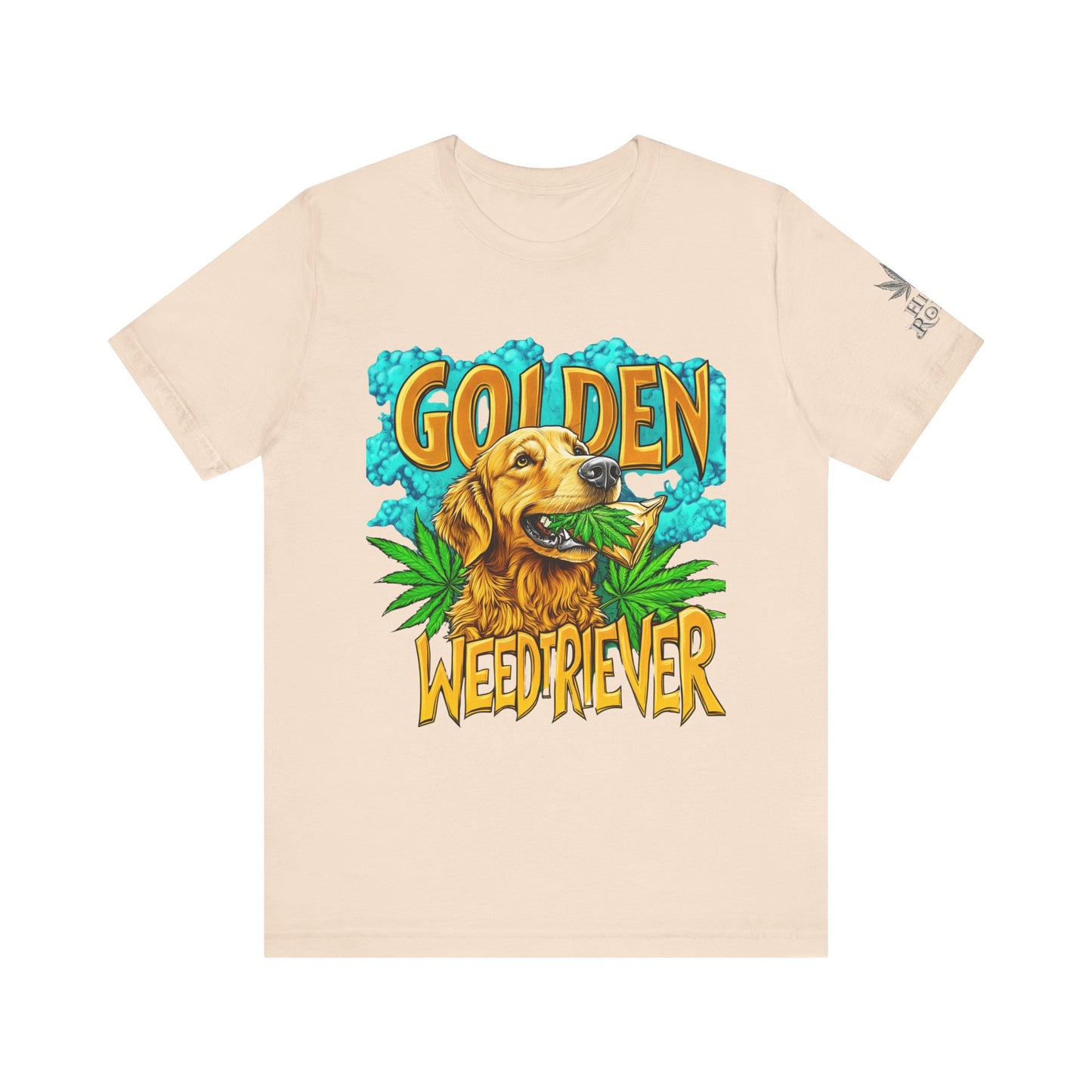 High Roller Golden Weedtriever Cannabis T-Shirt - Premium 420 Dog Lover Humor Golden Retriever Pun Comedy Pet Culture Apparel