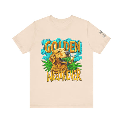 High Roller Golden Weedtriever Cannabis T-Shirt - Premium 420 Dog Lover Humor Golden Retriever Pun Comedy Pet Culture Apparel