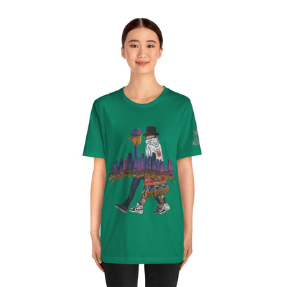 High Roller Urban Legends Cannabis T-Shirt - Premium 420 City Skyline Street Culture Double Exposure Apparel