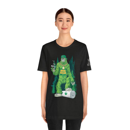 Bigfoot HIGH ROLLER Halloween Cannabis Forest T-Shirt - Premium Sasquatch Lifestyle Legend 420 Apparel
