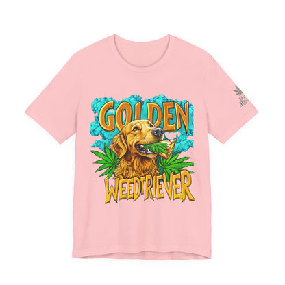 High Roller Golden Weedtriever Cannabis T-Shirt - Premium 420 Dog Lover Humor Golden Retriever Pun Comedy Pet Culture Apparel