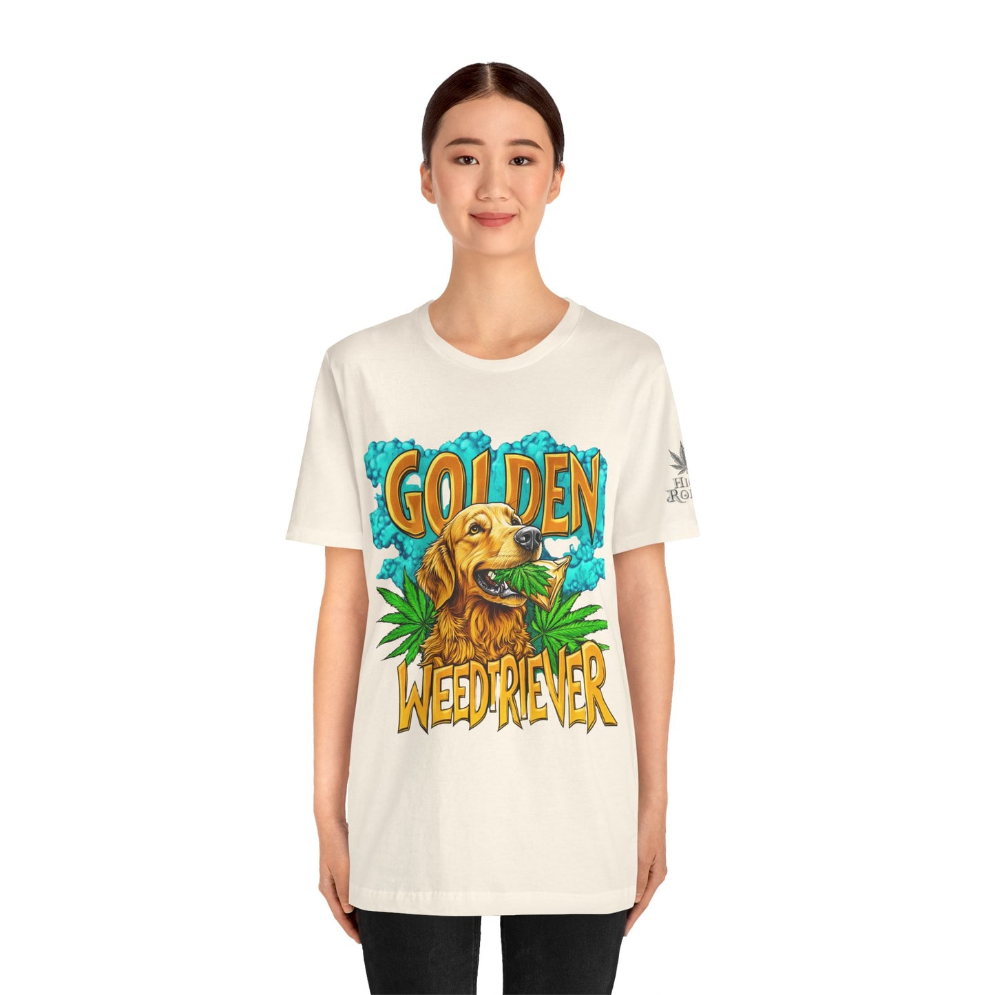 High Roller Golden Weedtriever Cannabis T-Shirt - Premium 420 Dog Lover Humor Golden Retriever Pun Comedy Pet Culture Apparel