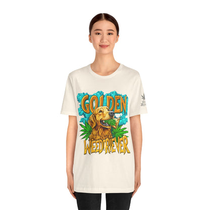 High Roller Golden Weedtriever Cannabis T-Shirt - Premium 420 Dog Lover Humor Golden Retriever Pun Comedy Pet Culture Apparel