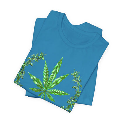 Cannabis Crest Wreath Tee - Botanical Elegance Art Design | High Roller