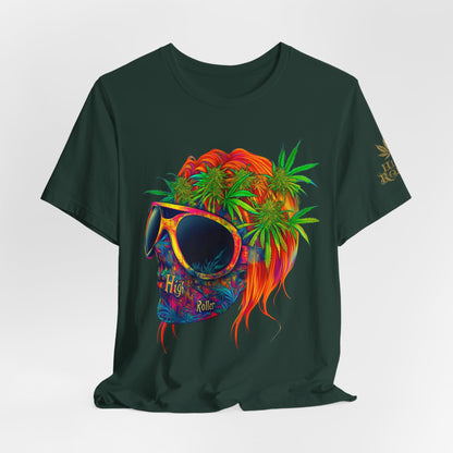 Tropical Cannabis Skull Tee - Paradise Vibes Art Design | High Roller