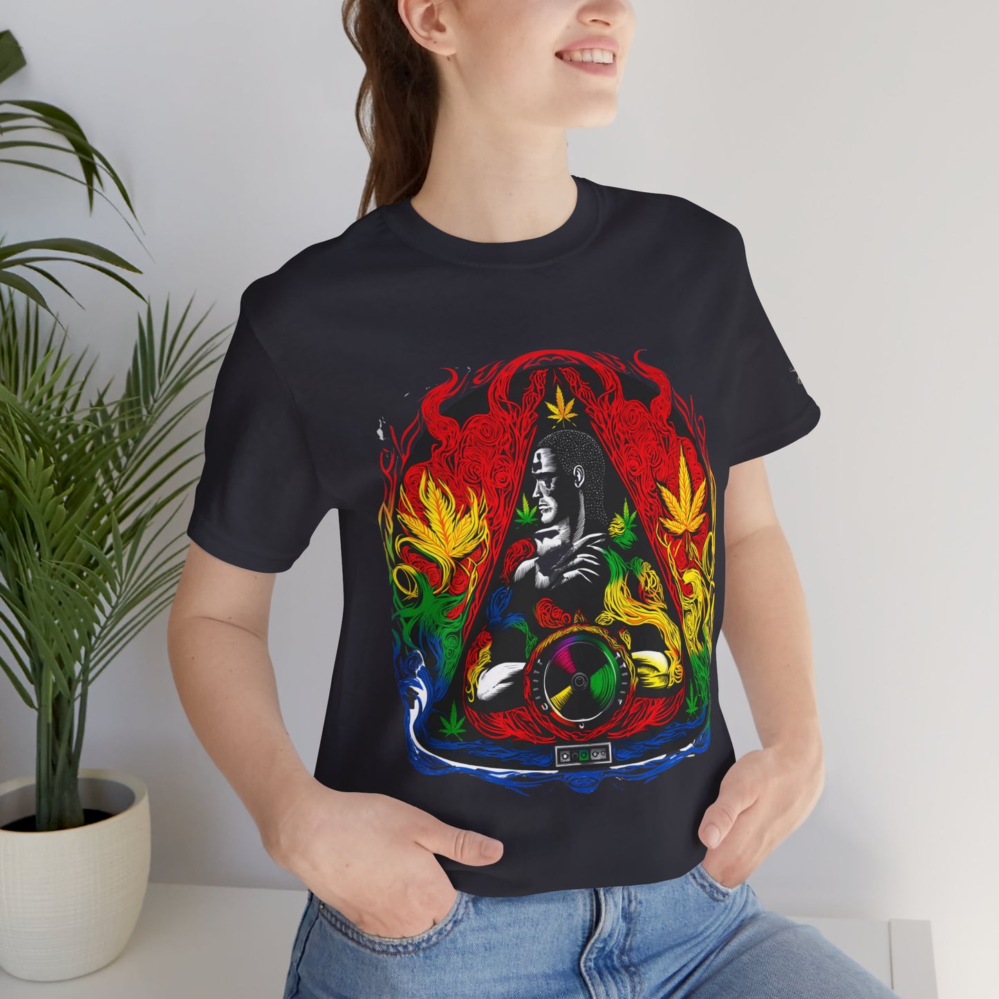High Roller Sacred Buddha Cannabis T-Shirt - Premium 420 Spiritual Meditation Enlightenment Botanical Artistry Apparel