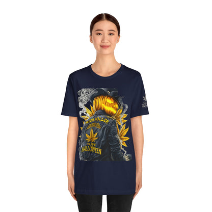 Halloween Witch Rider Cannabis T-Shirt - Premium Spooky 420 Biker Edition Apparel