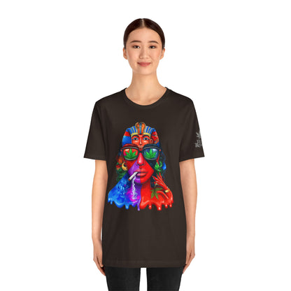 Pharaoh Vision Premium Cannabis Culture T-Shirt - Ancient Egyptian Royalty With Modern Cannabis Celebration And Psychedelic Split-Face Art