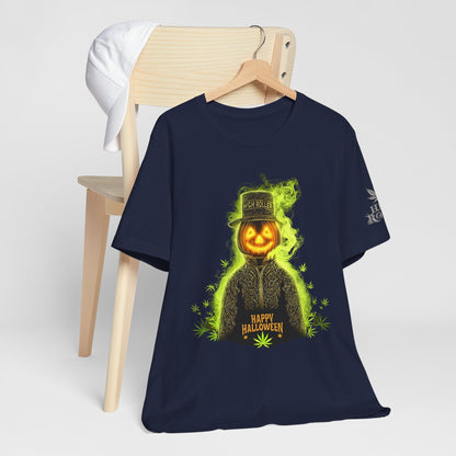 Spectral Pumpkin HIGH ROLLER Halloween T-Shirt - Premium Dark Cannabis Apparel