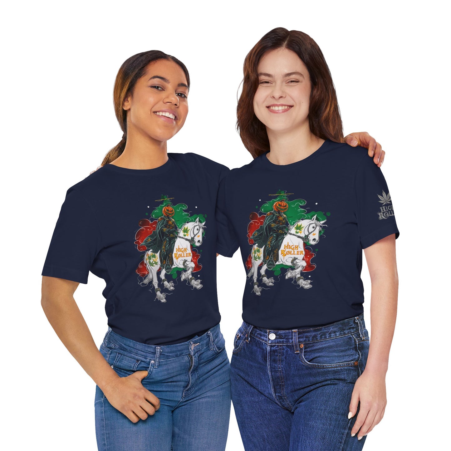 Headless Horseman HIGH ROLLER Halloween Cannabis T-Shirt - Premium Pumpkin Rider Skeletal Steed 420 Apparel