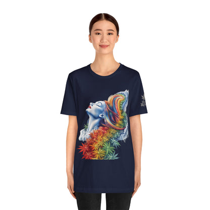 Rainbow Bloom Tee - Premium Airlume Cotton Cannabis Culture Spectrum Goddess Art