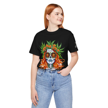 Sugar Skull Goddess Tee - Premium Airlume Cotton Cannabis Culture Day of Dead Art