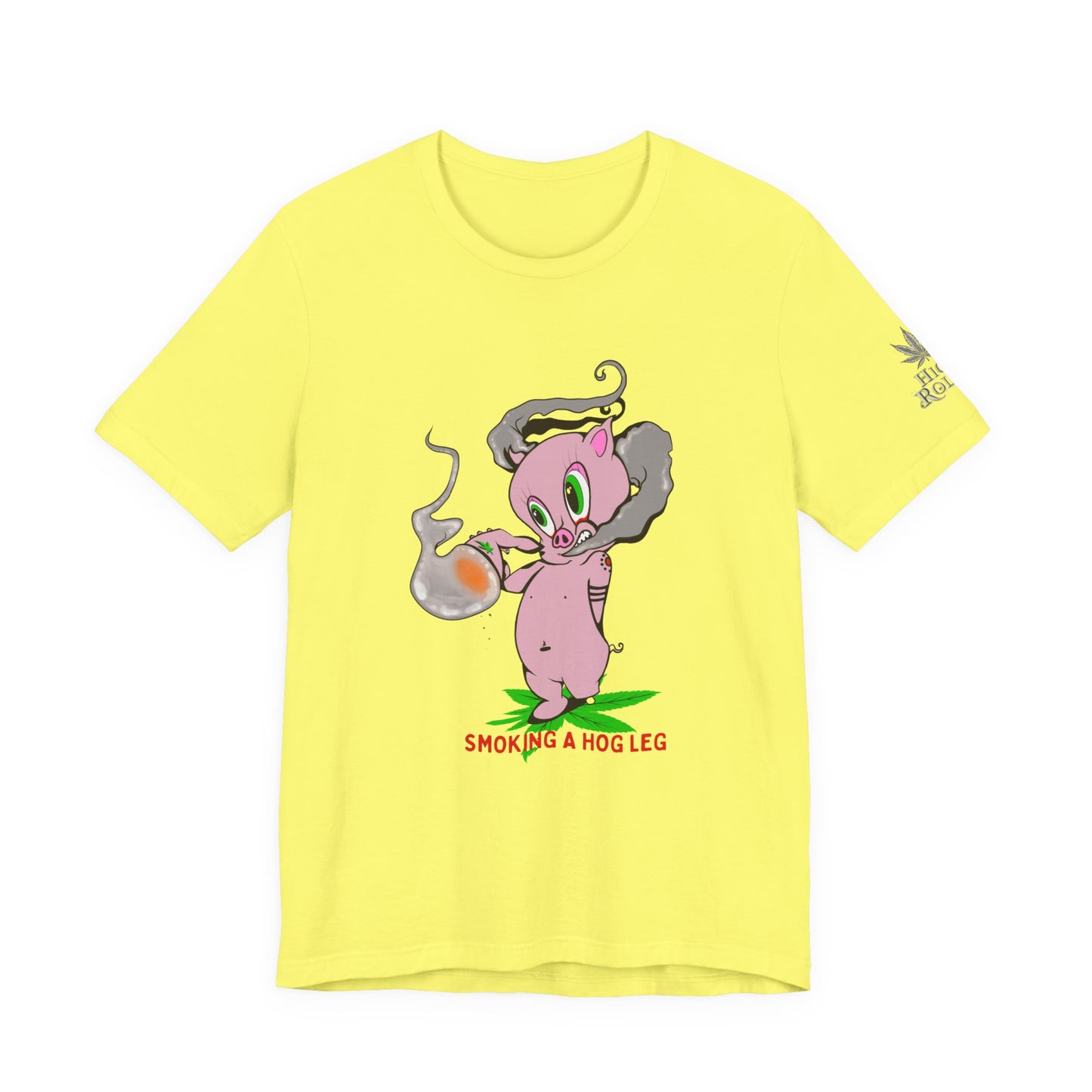 Smoking Hog Leg Pink Pig Tee - Premium Airlume Cotton Cannabis Culture Art